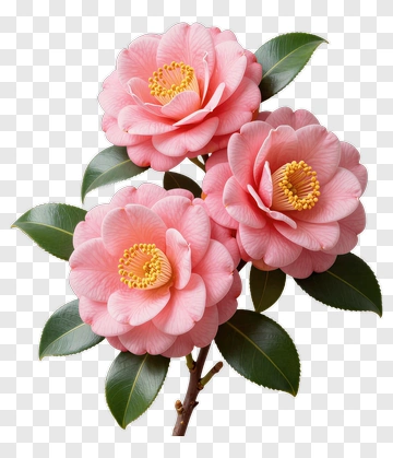 Three Pink Camellia Blossoms PNG