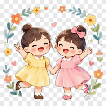 Two Happy Girls Holding Hands PNG