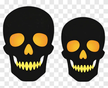 Two Black Skulls With Glowing Orange Eyes PNG