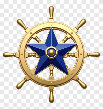 Golden Ship Wheel With Blue Star PNG