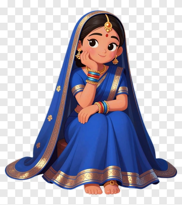 Indian Girl In Traditional Blue Sari PNG
