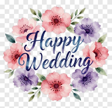 Happy Wedding Watercolor Floral Design PNG