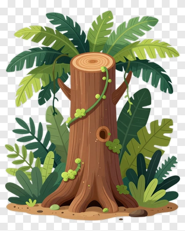 Tropical Tree Stump With Vines PNG