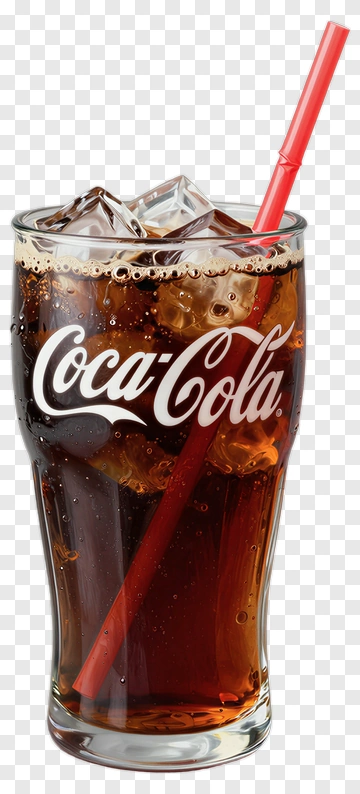 Coca-Cola In Glass With Ice And Straw PNG