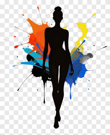 Silhouette Of A Woman With Colorful Paint Splatter PNG