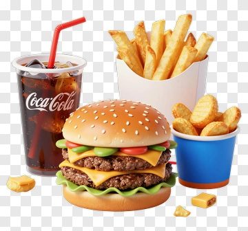 Classic Burger With Fries And Cola PNG