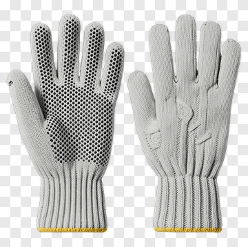 Gray Knitted Gloves With Yellow Trim PNG