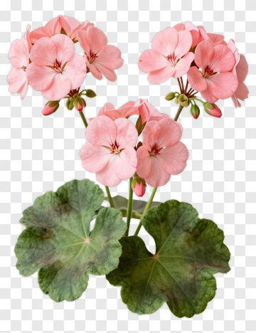 Pink Geranium Blossoms With Green Leaves PNG