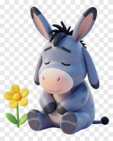 Cute Donkey With Yellow Flower PNG