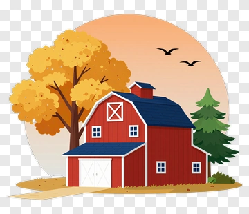 Red Barn With Autumn Tree PNG