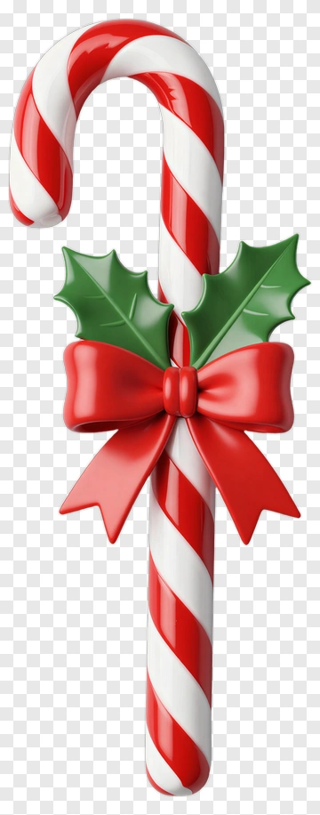Red And White Candy Cane With Green Holly PNG