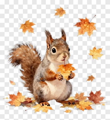 Squirrel Holding Maple Leaf PNG
