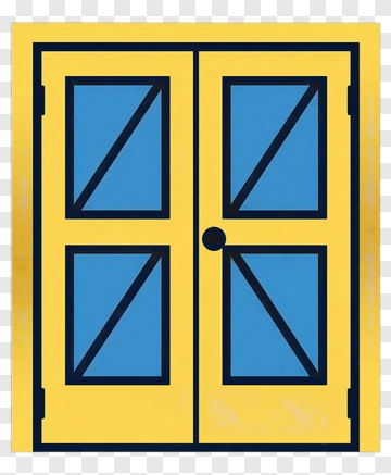 Yellow Door With Blue Glass Panels PNG
