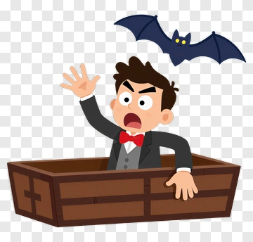 Man In Coffin With Bat Above PNG