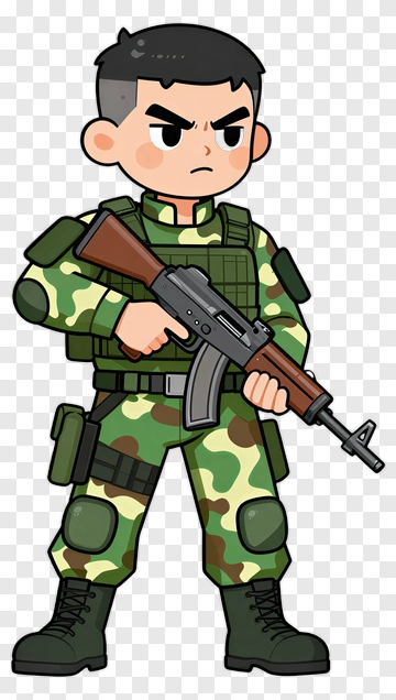 Cartoon Soldier With Rifle PNG