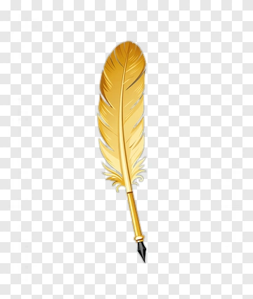 Golden Feather Quill With Ink Drop PNG