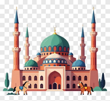 Grand Mosque With Minarets And Horses PNG
