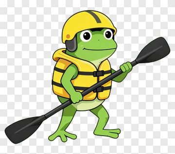 Cartoon Frog Paddler With Helmet And Life Vest PNG