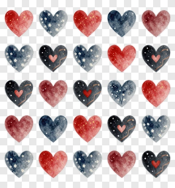 Watercolor Hearts With Stars And Flowers PNG