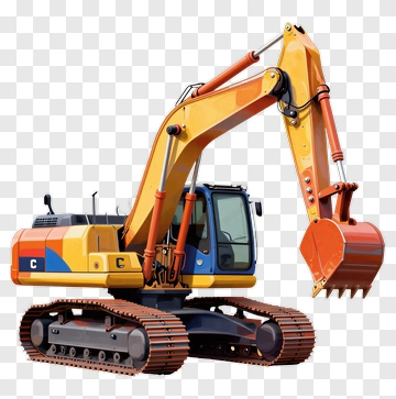 Yellow Excavator With Orange Bucket PNG