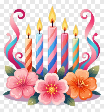 Colorful Candles And Flowers PNG