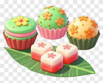 Sweet Cupcakes And Sakura Candy PNG