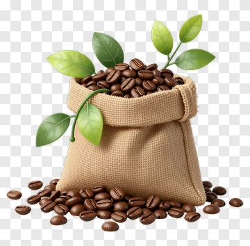 Coffee Beans In Sack With Leaves PNG