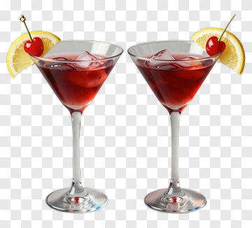 Two Red Cocktails With Cherry And Lemon PNG