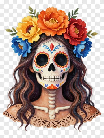 Sugar Skull Woman With Flower Crown PNG