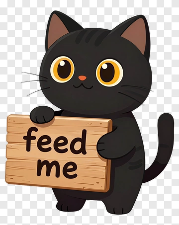 Black Cat Holding Feed Me Sign PNG
