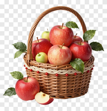 Fresh Apples In Wicker Basket PNG