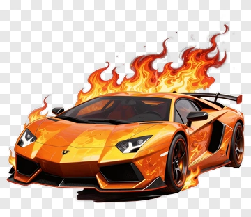 Orange Sports Car Burning PNG