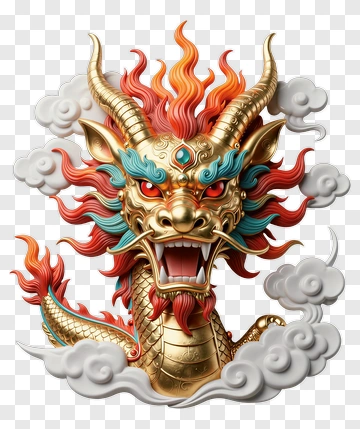 Golden Dragon With Fiery Mane PNG
