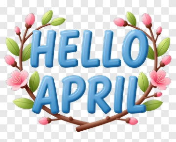 Hello April Wreath With Blossoms PNG