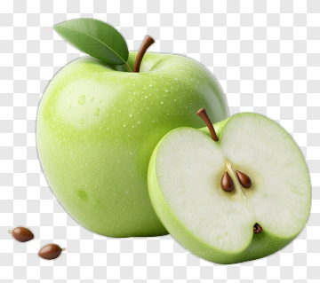 Green Apple With Seed And Leaf PNG