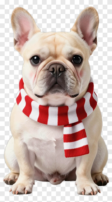 French Bulldog Wearing Red And White Scarf PNG