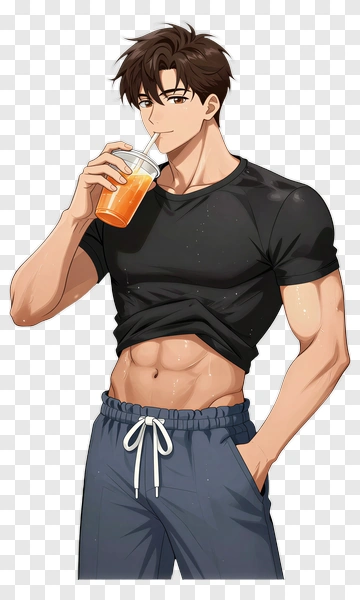 Athletic Man Drinking Orange Juice PNG