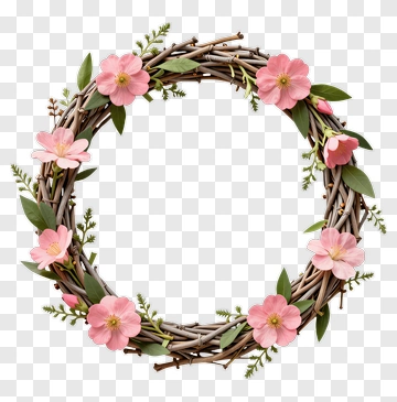 Pink Flower Wreath With Green Leaves PNG