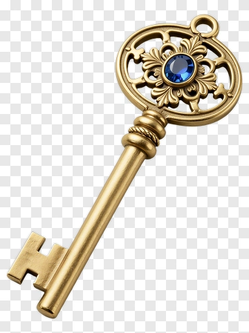 Golden Key With Blue Gemstone PNG