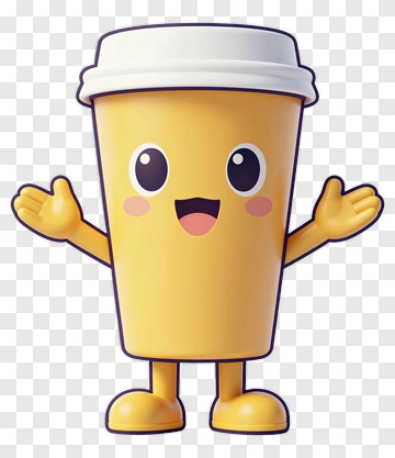 Happy Yellow Coffee Cup Character PNG