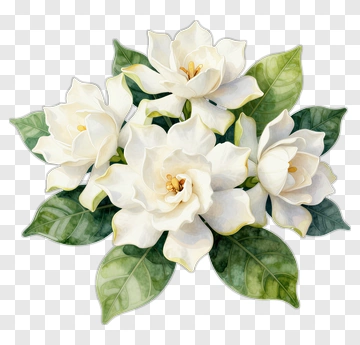 White Gardenia Bouquet With Green Leaves PNG