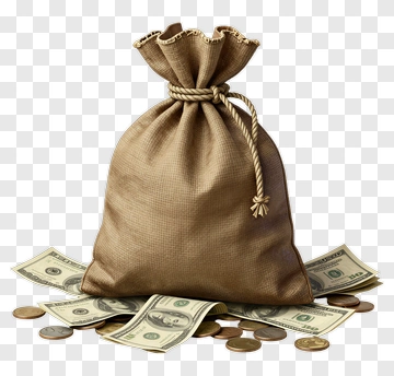 Brown Money Bag With Cash PNG