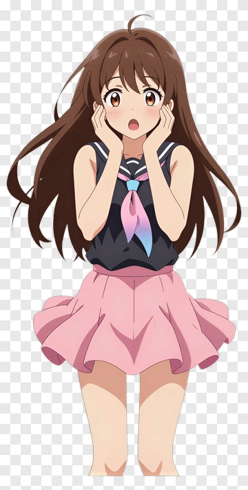 Surprised Anime Girl In School Uniform PNG