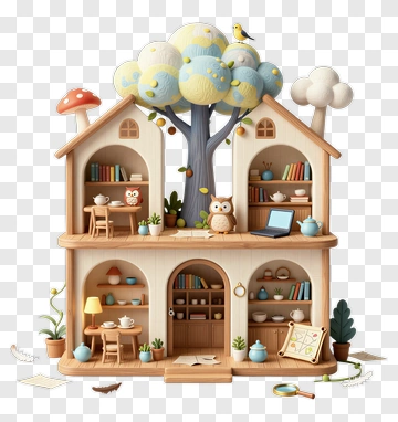 Fantasy House With Tree And Owls PNG