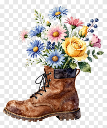 Boot With Flower Bouquet PNG