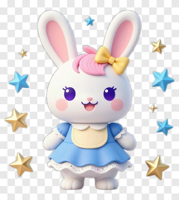 Cute Rabbit Doll With Stars PNG
