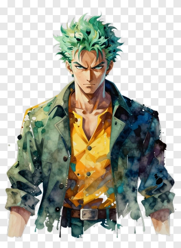 Anime Character With Spiky Green Hair PNG