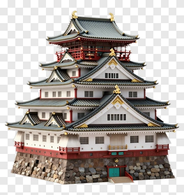 Japanese Castle With Red And Gold Accents PNG
