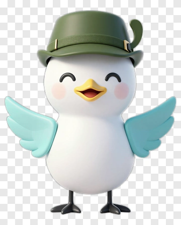 Happy Cartoon Bird With Hat And Wings PNG