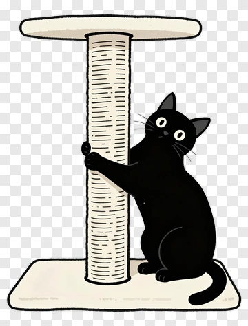 Black Cat On Scratch Post PNG